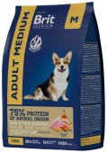Brit premium M курица 75% protein of animal origin 3kg